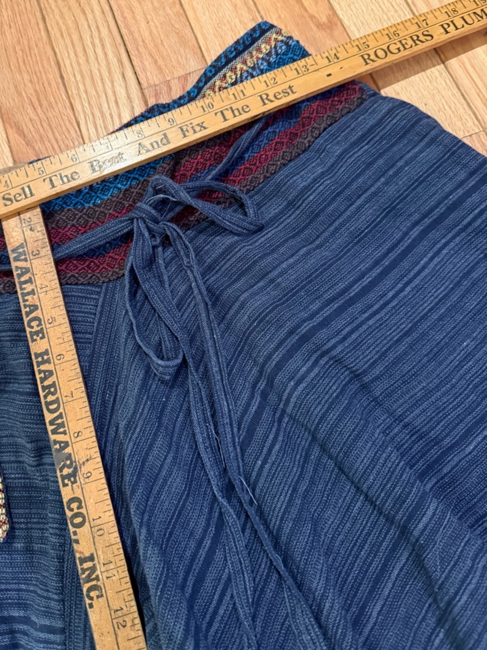 Boho Wide-Leg Harem Pants in Navy embroidered waist and pocket cotton hippie - Picture 6 of 8